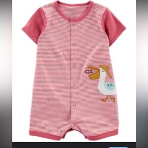 Carters Red Striped Baby Romper with Pelican Design